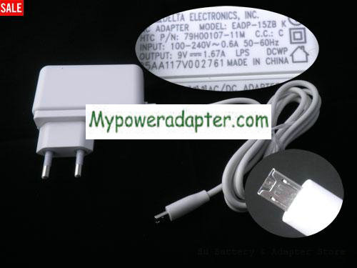 DELTA EADP-15ZB K Power AC Adapter 9V 1.67A 15W DELTA9V1.67A15W-HTC-EU-W
