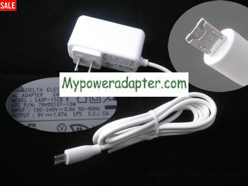 DELTA EADP-15ZB Power AC Adapter 9V 1.67A 15W DELTA9V1.67A15W-HTC-US-W