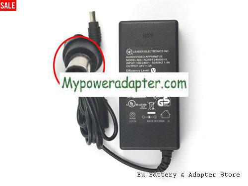 LEADER ELECTRONICS INC AUDIO VIDEO APPARATUS 24V 3A 72W Power Supply Adapter NU70-F24030