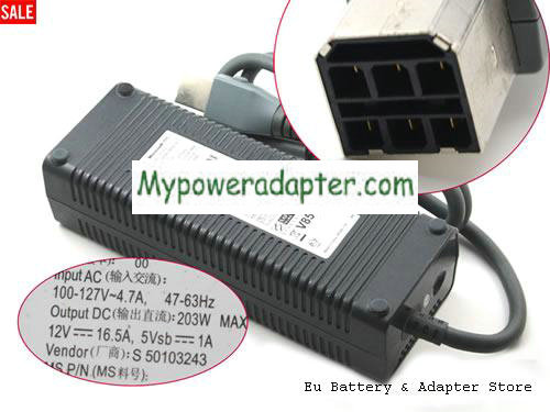 MICROSOFT XBOX 360 CONSOLE Power AC Adapter 12V 16.5A 203W MICROSOFT12V16.5A198W-100-127
