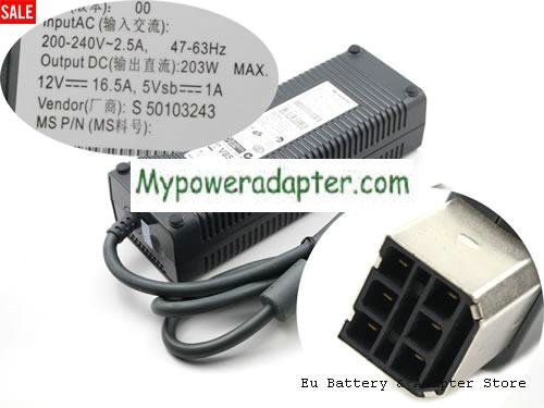 Genuine AC Brick Adapter DPSN-168CB-1A for MICROSOFT XBOX 360 Console 12V 16.5A 203W, 20
