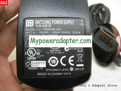 MOTOROLA PSM08R-050 Power AC Adapter 5V 1.6A 8W PHIHONG5V1.6A8W