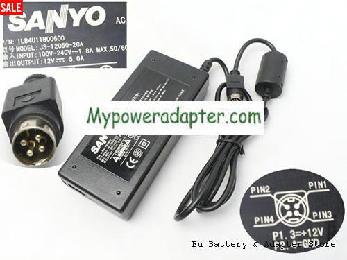 SANYO CLT2054 Power AC Adapter 12V 5A 60W SANYO12V5A60W-4PIN