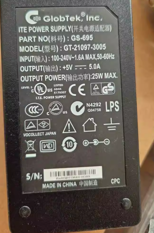 *Brand NEW*5V 5A 5V 5.0A AC ADAPTER GlobTek GS-695 GT-21097-3005 Power Supply - Click Image to Close