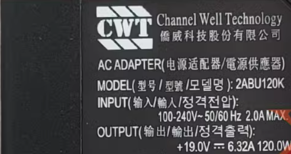 *Brand NEW*CWT 19V 6.32A 120W AC/DC ADAPTER 2ABU120K Power Supply