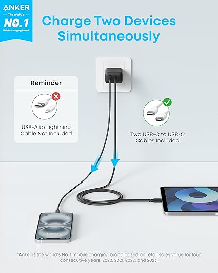 *Brand NEW*iPhone 16/16 Pro Max/15 Series/iPad Pro and More (Black, 2 Pack & 2 Cable) iP