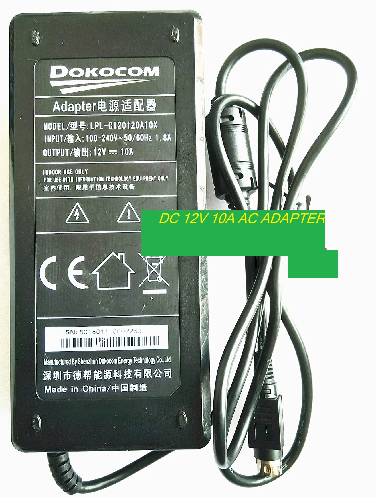 *Brand NEW*Dokocom DC 12V 10A AC ADAPTER LPL-C120120A10X 4pin Power Supply