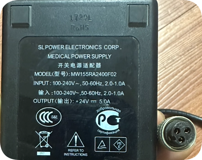 *Brand NEW*MW155RA2400F02 medical display NDS 24V 5A three-pin 3-hole power adapter cab