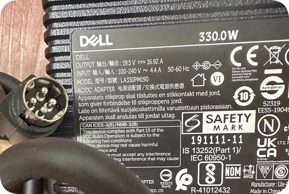 *Brand NEW*19V17.368A charger transformer line 19.5V 16.92A 330W LA330PM190 DELL KJ-1901