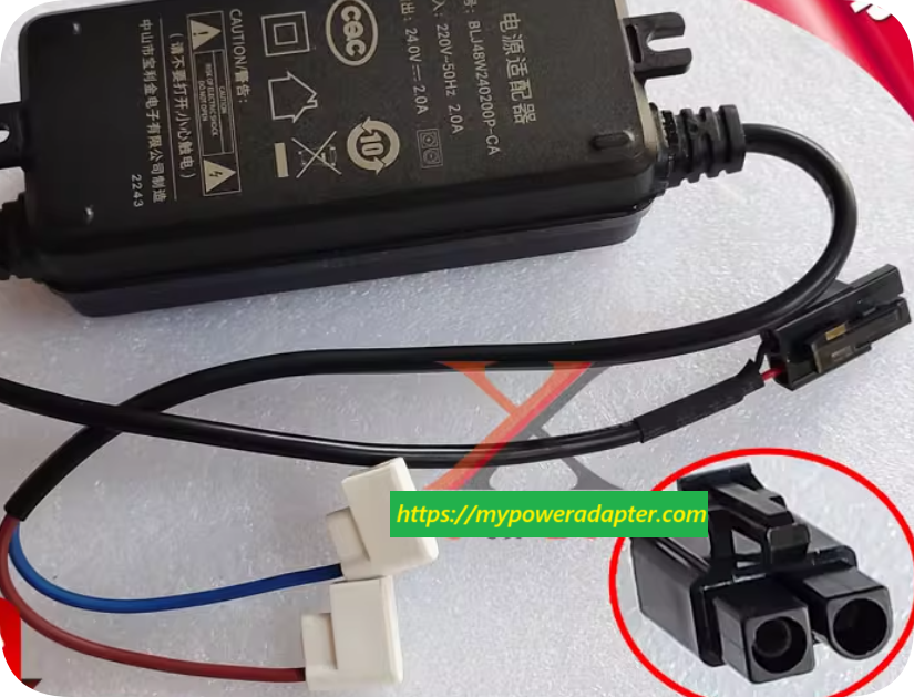 *Brand NEW*BLJ48W240200P-CA Terminal Plug Two-Prong Two-Hole Transformer Baolijin 24V 2A