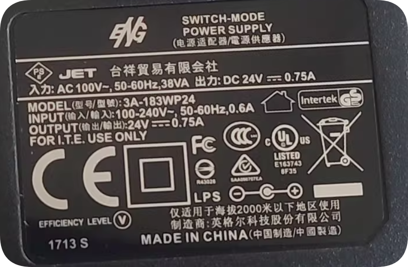 *Brand NEW*ENG 3A-183WP24 Charging Cable DC 24V 750mA Transformer Ingel 24V 0.75A Power