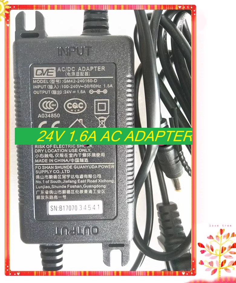 *Brand NEW*GVE 24V 1.6A AC ADAPTER GM42-240160-D Power Supply