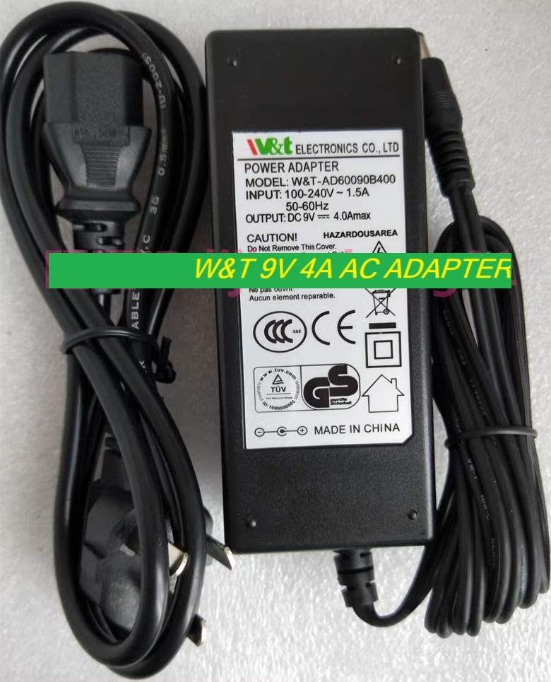 *Brand NEW*W&T-AD60090B400 W&T 9V 4A AC ADAPTER Power Supply