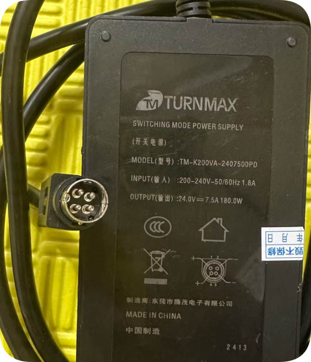Genuine TURNMAX Tengmao TM-K200VA-2407500PD 24V 7.5A 180W Power Adapter, Original Replac