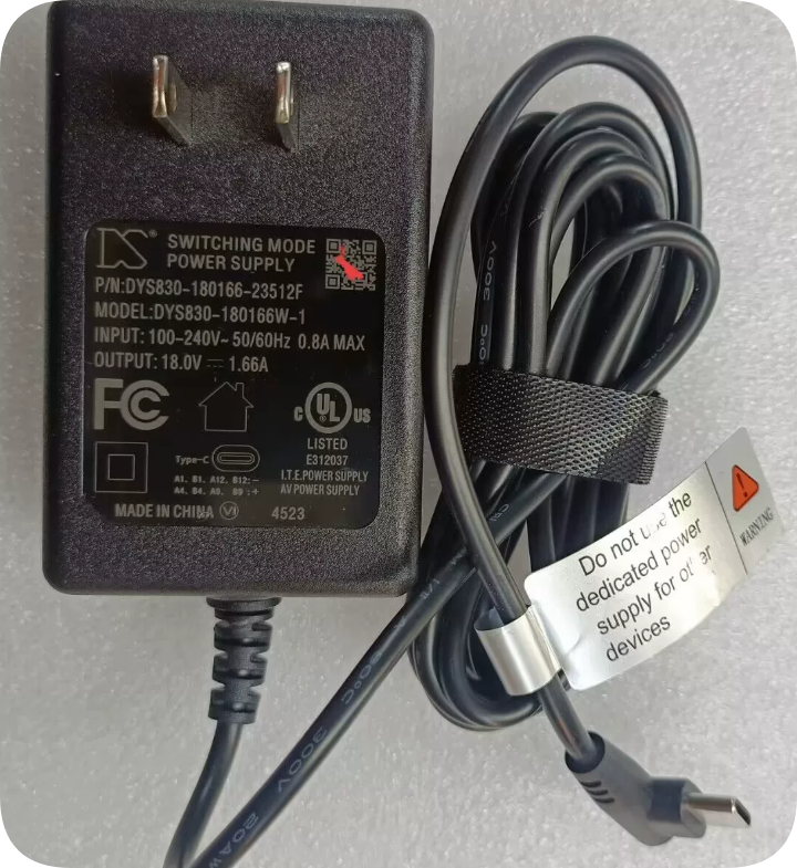 *Brand NEW*Model DYS830-180166-23512F DYS 18V 1.66A Speaker Charger Adapter with USB-C P *Brand NEW*Model DYS830-180166-23512F DYS 18V 1.66A Speaker Charger Adapter with USB-C P