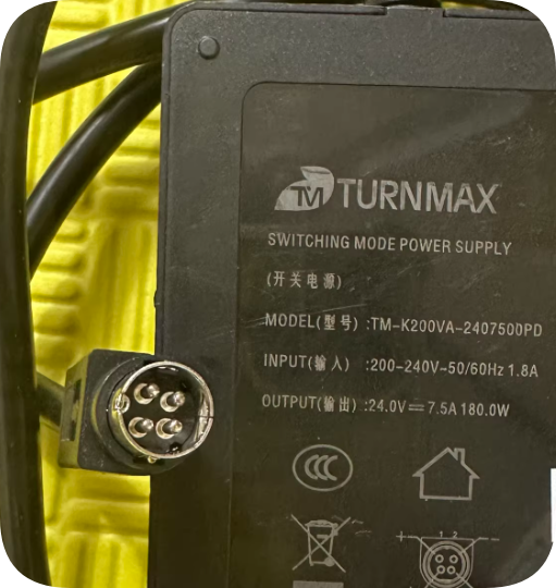 TURNMAX TM-K200VA-2407500PD 24V 7.5A 180W Switching Power Supply, 4-Pin Round Plug, Repl