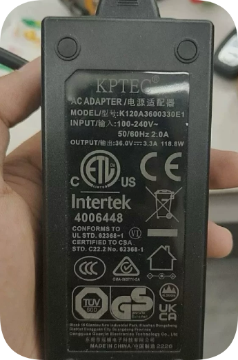 *Brand NEW*Compatible with KPTEC power adapter K120A3600330E1 output: 36.0V 3.3A 118.8W